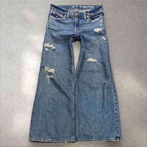 GAP Blue Distressed Straight Leg Jeans